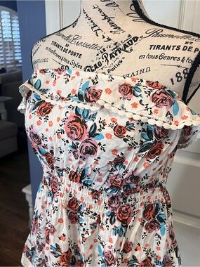 DECREE Floral Strapless Tube Top Ruffle Smocked Empire Waist romantic coquette